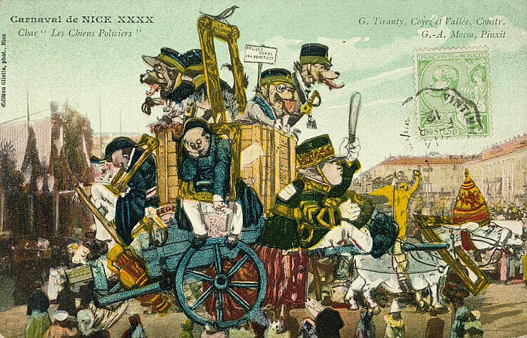 CARNAVAL DE NICE XXXX / CHAR 'LES CHIENS POLICIERS' / G. TIRANTY, COYEZ ET VALLEE, CONSTR. G.-A. MOSSA, PINXIT_0