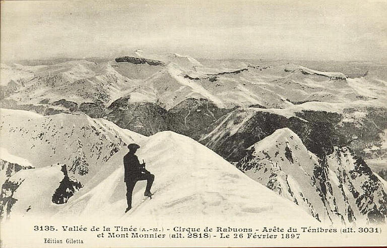 3135. VALLEE DE LA TINEE (A.-M.) - CIRQUE DE RABUONS - ARÊTE DU TENIBRE (ALTITUDE 3031) ET MONT MONNIER (ALTITUDE 2818) - LE 26 FEVRIER 1897_0