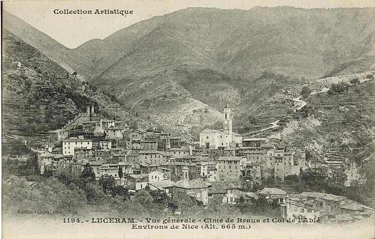 COLLECTION ARTISTIQUE / 1194 LUCERAM - VUE GENERALE - CIME DE BRAUS ET COL DE L'ABLE - ENVIRONS DE NICE (ALT. 665 m.)_0
