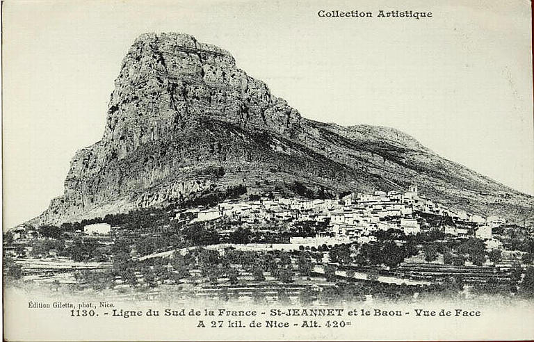 COLLECTION ARTISTIQUE / 1130 LIGNE DU SUD DE LA FRANCE - ST-JEANNET ET LE BAOU - VUE DE FACE A 27 KIL. DE NICE - ALT. 420 m_0