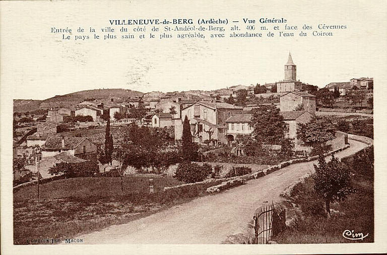 VILLENEUVE-DE-BERG (ARDECHE) - VUE GENERALE / ENTRE DE LA VILLE DU COTE DE ST-ANDEOL-DE-BERG, ALT. 400 M. ET FACE DES CEVENNES_0