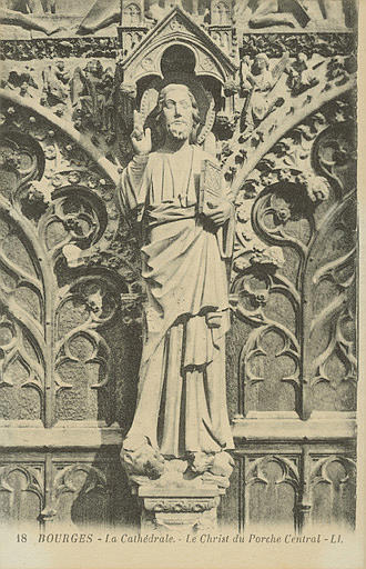 18 BOURGES - LA CATHEDRALE.- LE CHRIST DU PORCHE CENTRAL_0