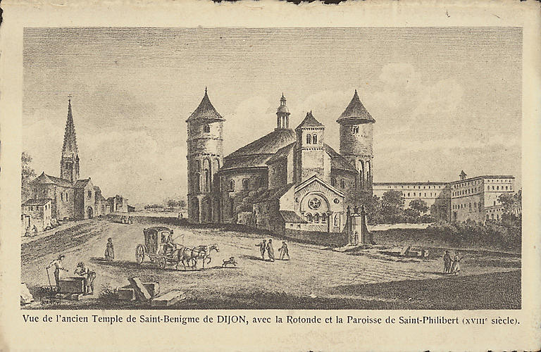 VUE DE L'ANCIEN TEMPLE DE SAINT-BENIGME DE DIJON, AVEC LA ROTONDE ET LA PAROISSE DE SAINT-PHILIBERT (XVIIIE SIECLE)_0