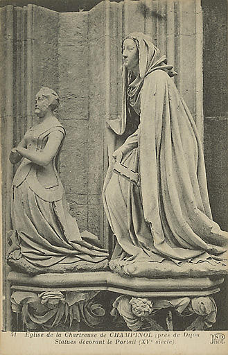 51 EGLISE DE LA CHARTREUSE DE CHAMPINOL(PRES DE DIJON). STATUES DECORANT LE PORTAIL (XVE SIECLE)_0