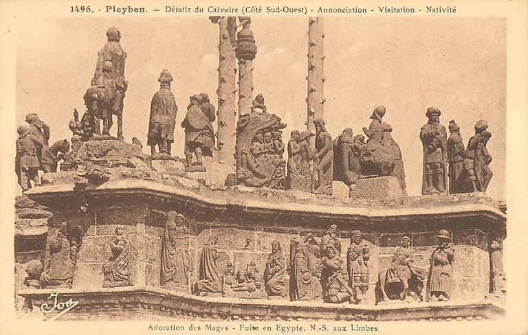 1496 - PLEYBEN - DETAILS DU CALVAIRE (COTE SUD-OUEST) - ANNONCIATION VISITATION - NATIVITE - ADORATION DES MAGES - FUITE EN EGYPTE - N.-S. AUX LIMBES_0