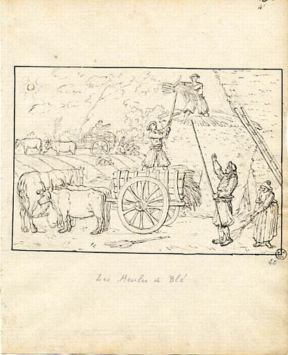 Les meules de blé (titre inscrit), Olivier Perrin, 1810 vers