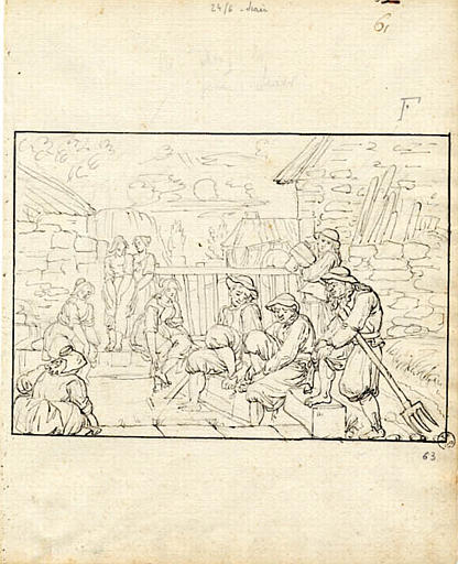 Paysans bretons lavant leurs pieds (titre factice), Olivier Perrin, 1810 vers