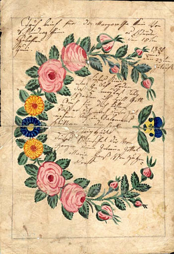 Tauf brief für die Margaretha Kein (titre inscrit, allemand, gothique), 1850