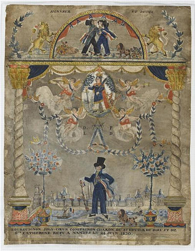 BOURGUIGNON JOLY-COEUR COMPAGNON CHARON DU ST. DEVOIR DE DIEU ET DE / STE. CATHERINE REÇU A NANTES LE 24 JUIN 1830 (titre inscrit)_0