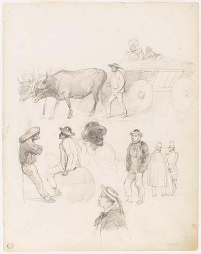 Charette attelée de deux boeufs (titre factice), François Hippolyte Lalaisse, 1843