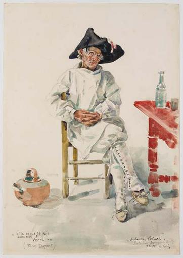 Homme assis près d'une table en costume de paludier ; Sébastien Lehvede de Bourg-de-Batz (titre factice)_0