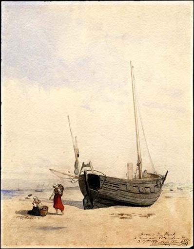 Un bateau de pêche avec deux femmes sur la plage  (titre factice)_0