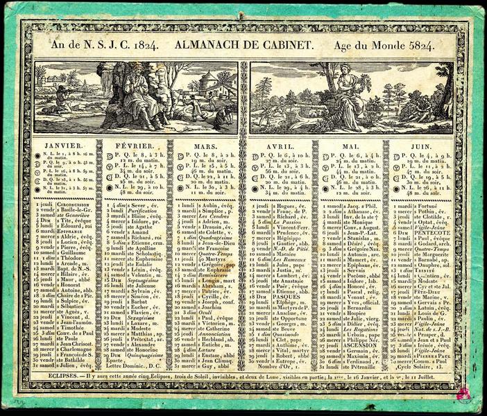 AN DE N.S.J.C. 1824. ALMANACH DE CABINET. Age du Monde 5824. (titre inscrit)_0