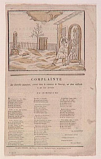 COMPLAINTE / SUR L'HORRIBLE ASSASSINAT, COMMIS DANS LA COMMUNE DE NANCRAY, SUR DEUX VIEILLARDS / ET SUR LEUR SERVANTE. / AIR : DU MARECHAL DE SAXE (titre inscrit)_0