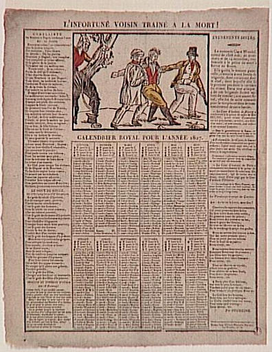 L'INFORTUNE VOISIN TRAINE A LA MORT / CALENDRIER ROYAL POUR L'ANNEE 1827 (titre inscrit)_0