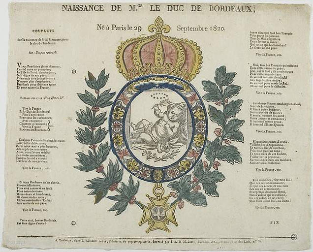 NAISSANCE DE M.GR LE DUC DE BORDEAUX, / Né à Paris le 29 Septembre 1820 (titre inscrit)_0