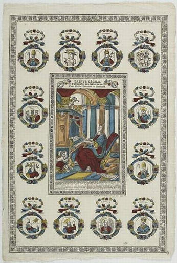 SAINTE CECILE, / PATRONNE DES MUSICIENS (titre inscrit, français, allemand, gothique)_0