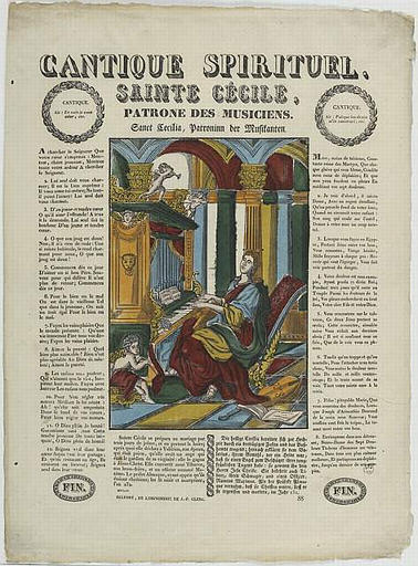 CANTIQUE SPIRITUEL. / SAINTE CECILE. / PATRONE DES MUSICIENS (titre inscrit, français, allemand, gothique)_0