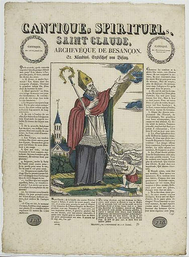 CANTIQUEs SPIRITUELs. / SAINT CLAUDE. / ARCHEVEQUE DE BESANCON (titre inscrit, français, allemand, gothique)_0