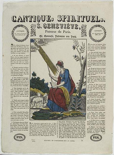 CANTIQUEs SPIRITUELs / S. GENEVIEVE. / Patrone de Paris (titre inscrit, français, allemand, gothique)_0