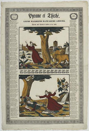 Pyrame et Thisbé. / LEURS MALHEURS DANS LEURS AMOURS (titre inscrit, français, allemand, gothique)_0