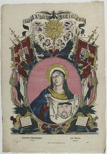 GALERIE RELIGIEUSE / I H S / SAINTE VERONIQUE, / Vierge (titre inscrit, français, allemand, gothique)_0