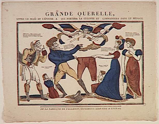 GRANDE QUERELLE, / ENTRE LE MARI ET L'EPOUSE A QUI PORTERA LA CULOTTE ET COMMANDERA DANS LE MENAGE. (titre inscrit)_0
