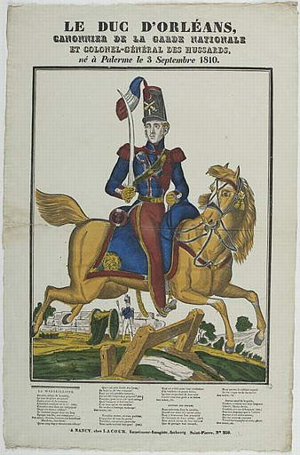 LE DUC D'ORLEANS, / CANONNIER DE LA GARDE NATIONALE / ET COLONEL-GENERAL DES HUSSARDS, / Né à Palerme le 3 Septembre 1810 (titre inscrit)_0