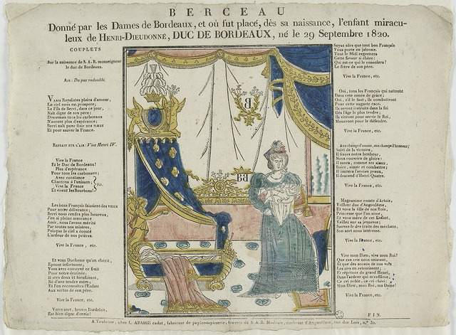 BERCEAU / Donné par les Dames de Bordeaux, et où fut pplacé, dès sa naissance, l'enfant miracu- / leux de HENRI-DIEUDONNE, DUC DE BORDEAUX, né le 29 Septembre 1820 (titre inscrit)_0