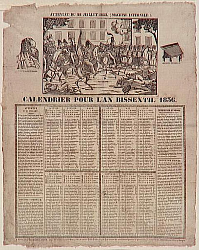 ATTENTAT DU 28 JUILLET 1835 (MACHINE INFERNALE) . / CALENDRIER POUR L'AN BISSEXTIL 1836 (titre inscrit)_0