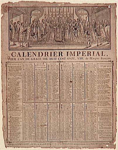 CALENDRIER IMPERIAL, / POUR L'AN DE GRACE MIL HUIT CENT ONZE, VIIIe de l'Empire Français (titre inscrit)_0