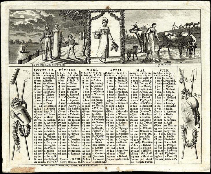 Almanach de cabinet avec scènes champêtres et instruments de jardinage de 1818 (titre factice)_0