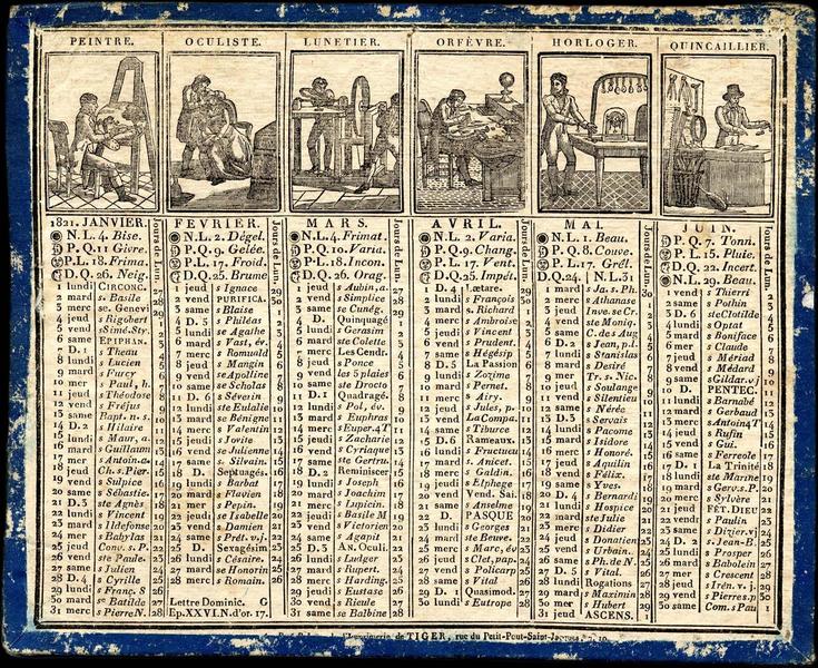 Almanach de cabinet avec petites vignettes représentant des métiers de 1821 (titre factice)_0