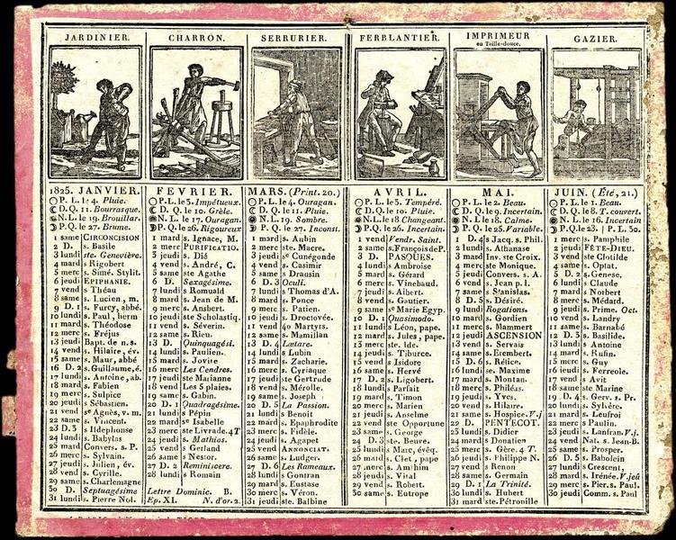 Almanach de cabinet avec petites vignettes représentant des métiers de 1825 (titre factice)_0