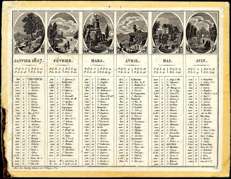 Almanach de cabinet avec petites scènes romantiques en médaillon de 1827 (titre factice)_0