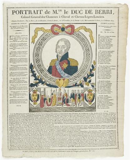 PORTRAIT DE M. gr le DUC DE BERRI, / Colonel Général des Chasseurs à Cheval et Chevau (sic) -Légers-Lanciers (titre inscrit)_0