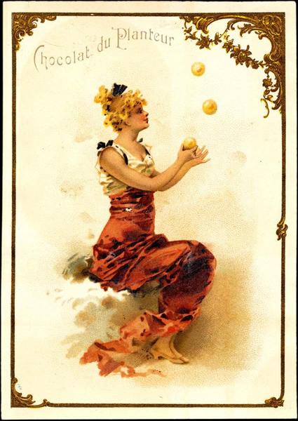Femme assise de profil jonglant avec trois boules (titre factice)_0