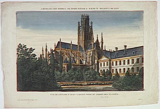 VUE DE L'EGLISE ST. OUEN A ROUEN PRISE DU JARDIN DES PLANTES. (titre inscrit, en caractères inversés) ; VUE DE L'EGLISE ST. OUEN A ROUEN PRISE DU JARDIN DES PLANTES. (titre inscrit)_0