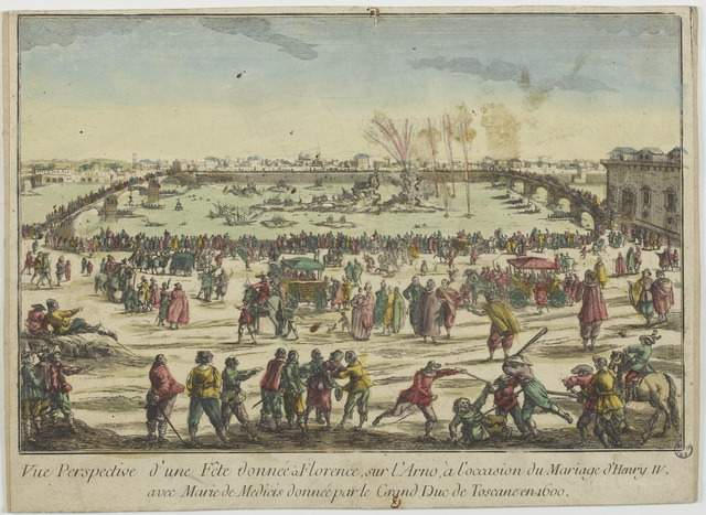 Vue Perspective d'une Fête donnée à Florence, sur l'Arno, à l'occasion du Mariage d'Henry IV. / avec Marie de Médicis donnée par le Grand Duc de Toscane en 1600. (titre inscrit)_0