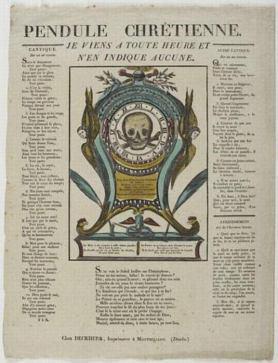 PENDULE CHRETIENNE. / JE VIENS A TOUTE HEURE ET / N'EN INDIQUE AUCUNE (titre inscrit)_0