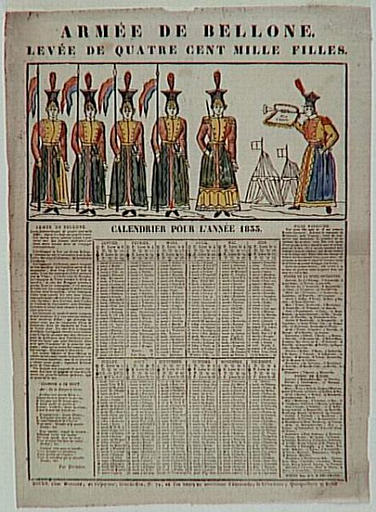 ARMEE DE BELLONE. / LEVEE DE QUATRE CENT MILLE FILLES. / CALENDRIER POUR L'ANNEE 1833. (titre inscrit)_0
