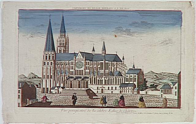 VUE DE LA CELEBRE EGLISE DE CHARTRES (titre inscrit, en caractères inversés) ; Vue perspective de la celebre Eglise de chartres. (titre inscrit)_0