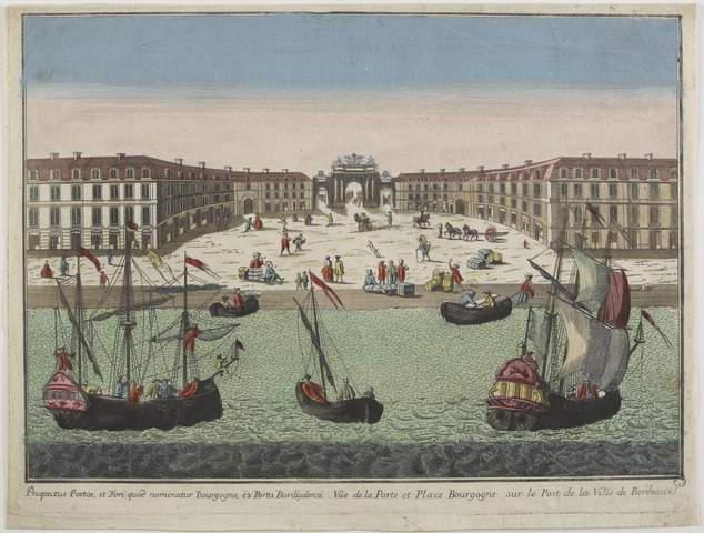 Prospectus Portae, et Fori quod nominatur Bourgogne, ex Portu Burdigalensi. Vue de la Porte et de la Place Bourgogne sur le Port de la Ville de Bordeaux (titre inscrit)_0