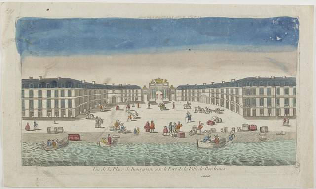 LA PLACE ET PORTE DE BOURGOGNE A BORDEAUX (titre inscrit, en caractère inversés) ; Vue de la Place Bourgogne sur le Port de la Ville de Bordeaux. (titre inscrit)_0