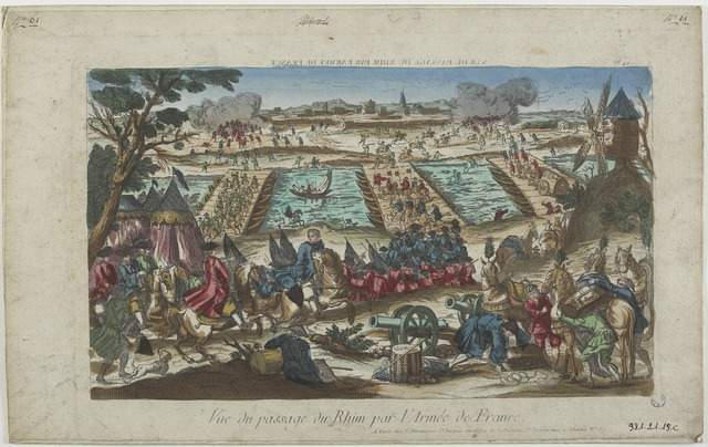VUE DU PASSAGE DU RHIN PAR L'ARMEE DE FRANCE (titre inscrit, en caractères inversés) ; Vue du passage du Rhin par l'Armée de France. (titre inscrit)_0