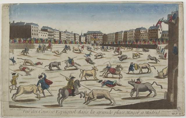Vue des Courses Espagnoles dans la grande place Mayor a Madrid. (titre inscrit)_0