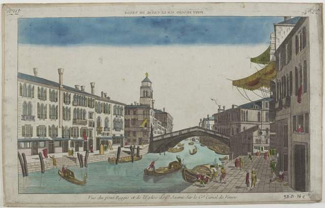 PONT REGGIO SUR LE CANAL DE VENISE (titre inscrit, en caractères inversés) ; Vue du pont Reggio et de l'Eglise de St. Jeremie Sur le Gd. Canal de Venise. (titre inscrit)_0