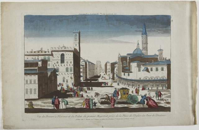 VUE DE PALAIS DU 1ER MAGISTRAT, A FLORENCE . (titre inscrit, en caractères inversées) ; Vue du Prieuré a Florence et du Palais du premier Magistrat, prise de la Place de l'Eglise des Peres de l'Oratoire. (titre inscrit)_0