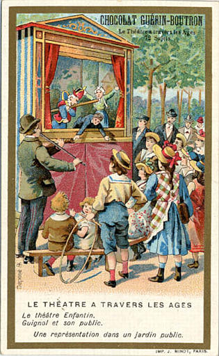 LE THEATRE A TRAVERS LES AGES / Le théâtre Enfantin. / Guignol et son public. / Une représentation dans un jardin public (titre inscrit)_0