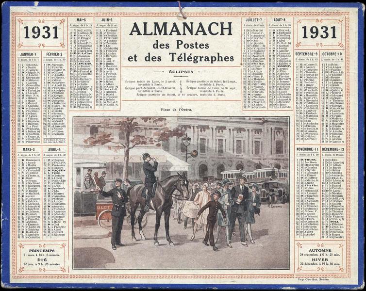 ALMANACH des Postes et des Télégraphes / Place de l'Opéra (titre inscrit)_0